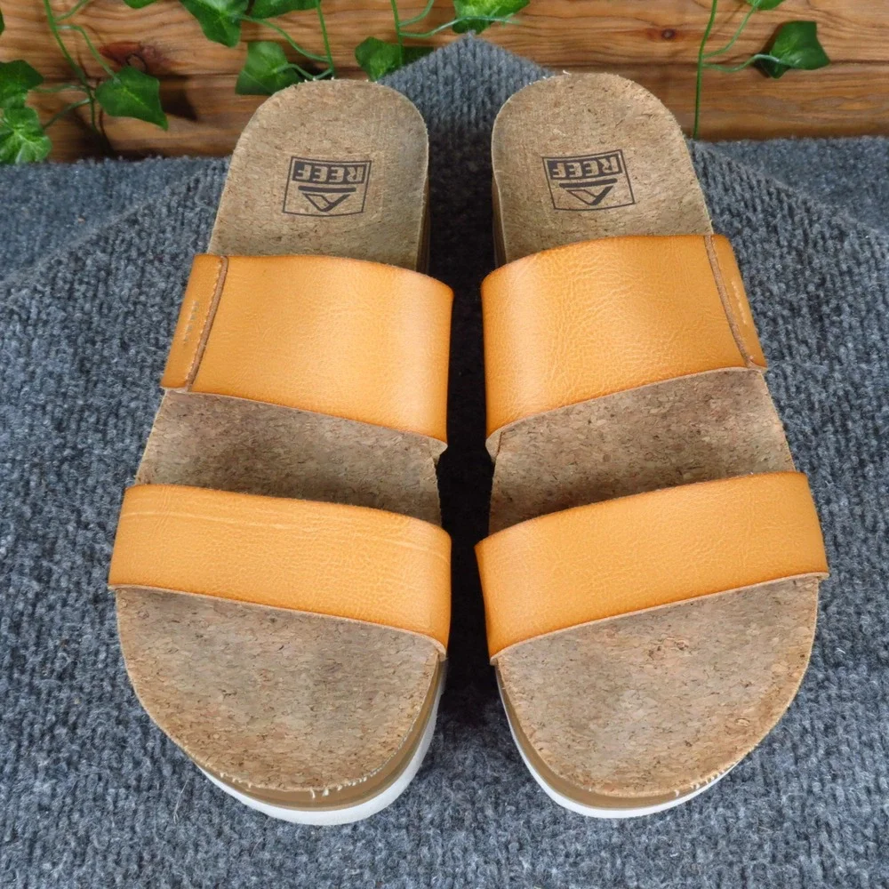 Reef Cushion Vista Hi Women Platform Slide Sandals Size 8 Beach Tan Synthetic